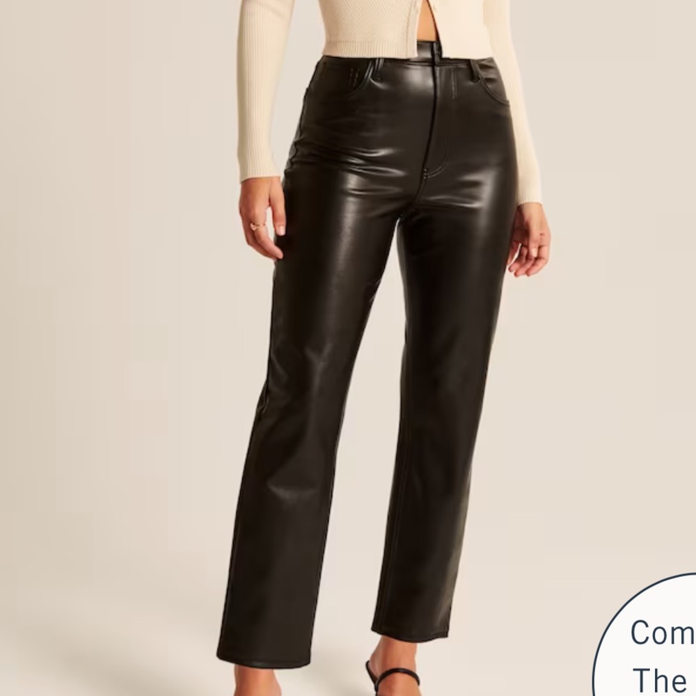 Abercrombie & Fitch Curve Love Vegan Leather Ankle Straight Pants